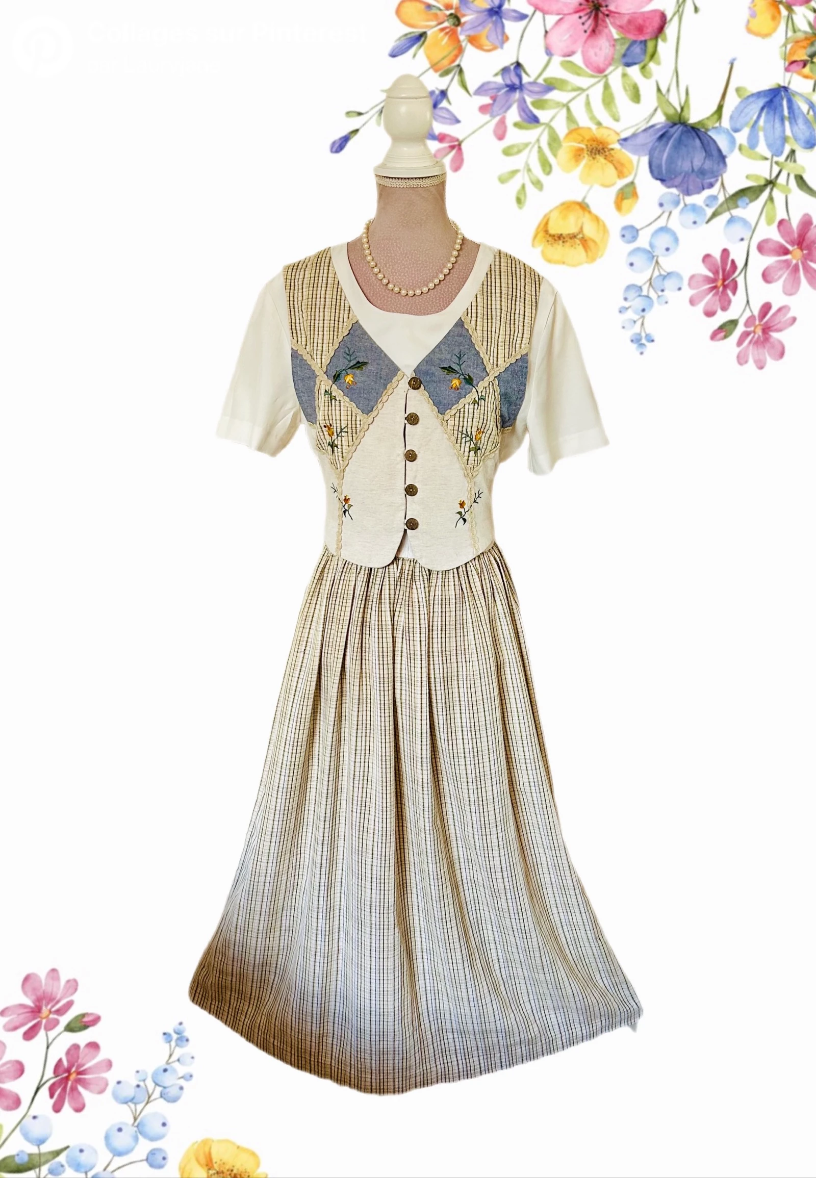 🌿🌻Robe vintage broderie champêtre cottagecore folk embroidered country dress 36/38🌻🌿 – photo 2